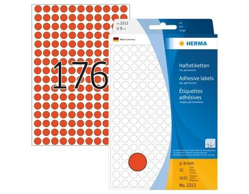 Herma Vielzwecketiketten 2212 rot 5632 Etiketten, A4, 32 Blatt, 8 cm