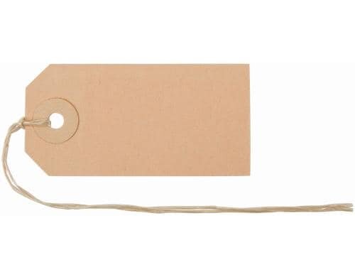 Biella Textil- und Hängeetiketten 35x70mm Braun, mit Bindefaden, 50 Stück
