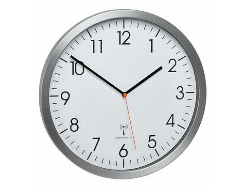 Funk-Wanduhr Alu weiss ohne Batterie