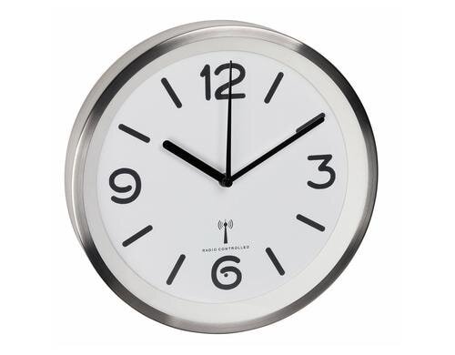 Funk-Wanduhr silber weiss ohne Batterie