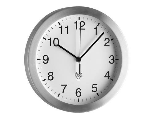 Funk-Wanduhr silber weiss inkl. A-Batterie