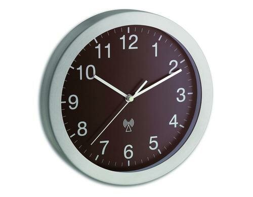 Funk-Wanduhr silber braun inkl. A-Batterie