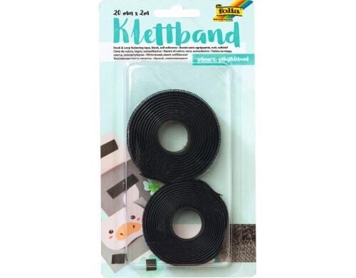 Folia Klettband selbstklebend, 20mmx2m 1 Band, schwarz