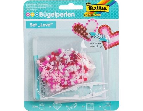 Folia Bügelperlen Starter Set LOVE 1x Stiftplatte, 220x Perlen, 1x Pinzette
