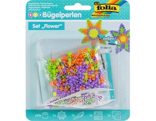 Folia Bügelperlen Starter Set FLOWER 1x Stiftplatte, 220x Perlen, 1x Pinzette