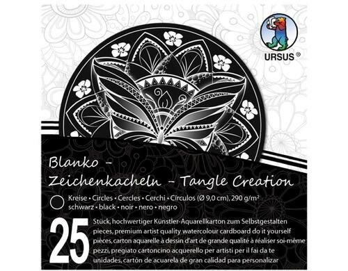 Ursus Zeichenkacheln Kreis 9 cm 25 Stück, schwarz, 290 g/m2