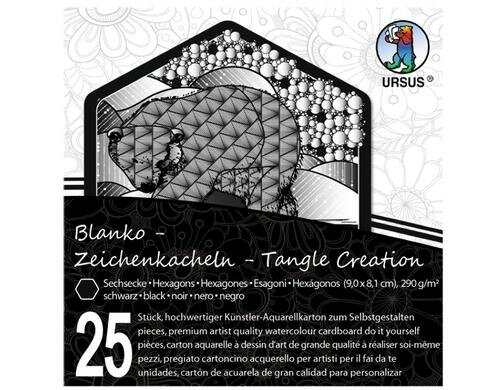 Ursus Zeichenkacheln Sechseck 9 x 9 cm 25 Stück, schwarz, 290 g/m2