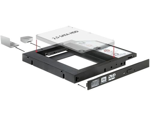Delock Einbaurahmen für 2.5 SATA SSD passend für Slim 5.25 DVD-Slot, 13mm