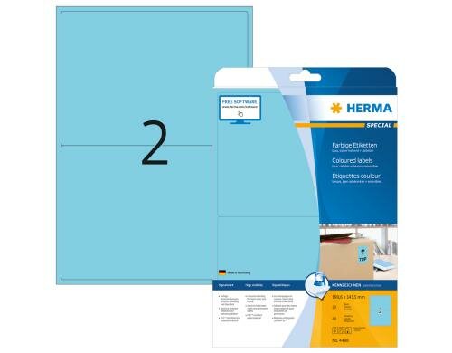 Herma Universaletiketten 4498 40 Etiketten, A4, 20 Blatt, ablösbar, blau