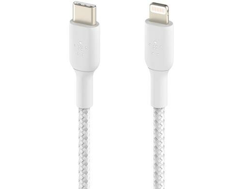 Belkin BOOST CHARGE USB-C-Lightning 1m ummantelt,weiss