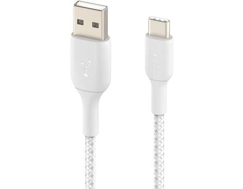 Belkin BOOST CHARGE USB-C/USB-A 3M ummantelt, weiss