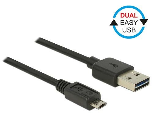 USB2.0-Kabel Easy A-MicroB: 5m, schwarz Beide Stecker beidseitig einsteckbar