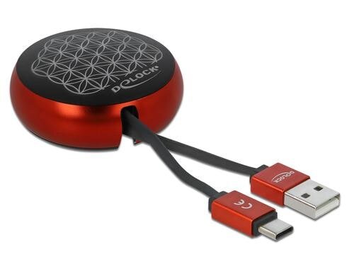 USB2.0 Aufrollkabel, 90CM, A-Typ-C mit Autorollfunktion, schwarz / rot