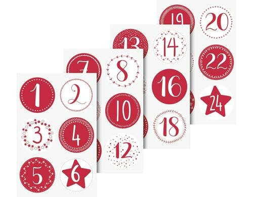 Heyda Adventskalender-Zahlen rot 4 Blatt mit je 6 Sticker