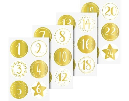 Heyda Adventskalender-Zahlen gold 4 Blatt mit je 6 Sticker