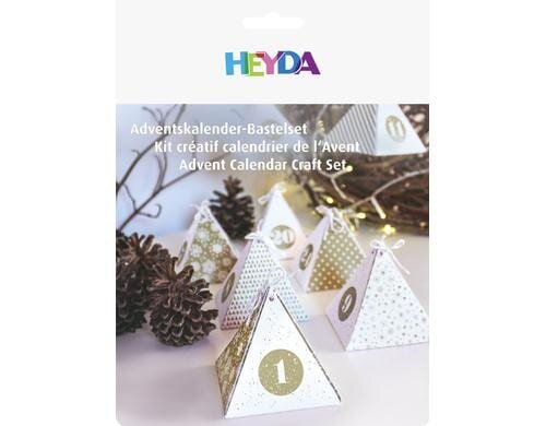 Heyda Adventskalender-Set gold/weiss 24 Stück, inkl. 6 m Baumwoll-Kordel
