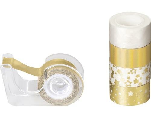 Heyda Washi Tape Sterne gold 1 Kunststoff-Dispenser und 5 Rollen