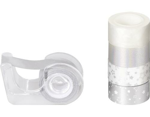 Heyda Washi Tape Sterne silber 1 Kunststoff-Dispenser und 5 Rollen