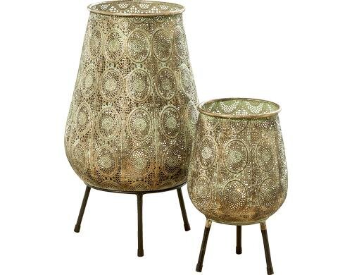 Boltze Windlicht Violo, 2 tlg. Set 2, H 30-47 cm, Eisen, Gold