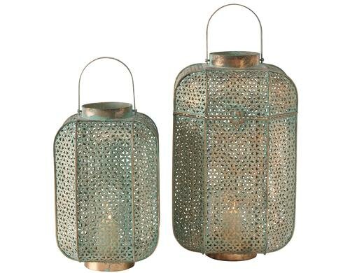 Boltze Windlicht Violo, 2 tlg. Set 2, H 38-49 cm, Eisen, Gold