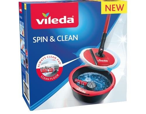 Vileda Spin & Clean Set Runder Flachwischer mit Wischmop inkl Eimer