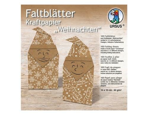 URSUS Faltblätter Kraftkarton Weihnachten 100 Blatt à 80g/m2, 15 x 15 cm