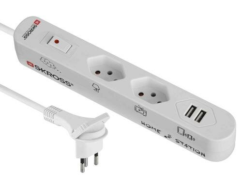 Steckdosenleiste Home Station 2xT13 quer 2xUSB 3.4A, mit Schalter, 1.5m Kabel, weiss