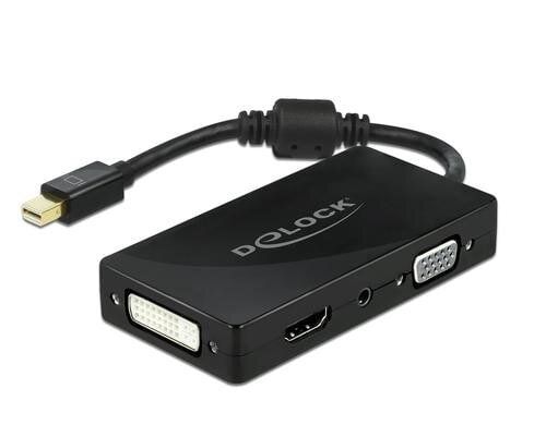Monitoradapter Mini-DP zu HDMI/DVI-D/VGA 4K schwarz, 16cm, 2 Monitore