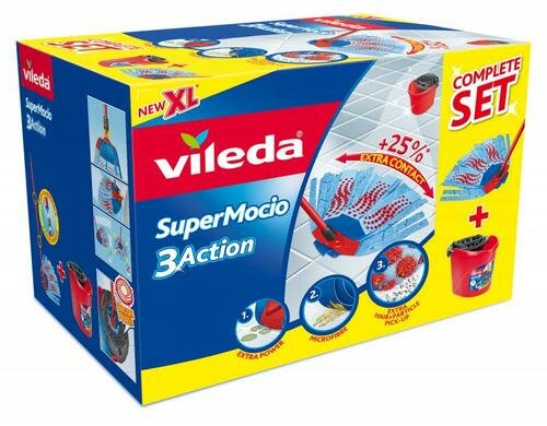 Vileda Super Mocio komplett Set Box 3teiliges Set: Eimer, Stiel teilbar & Mikro
