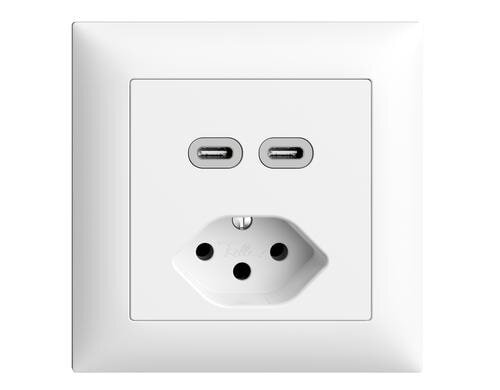 Feller EDIZIOdue Steckdose 2xUSB-C weiss, 3A, 1xT13, UP