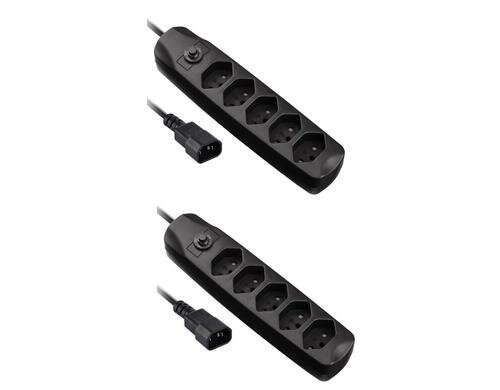 FURBER.power USV-Steckerleiste 5xT13 2erKIT schwarz, C14 Stecker, ohne Schalter, 2m