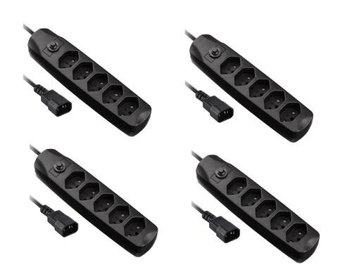FURBER.power USV-Steckerleiste 5xT13 4erKIT schwarz, C14 Stecker, ohne Schalter, 2m