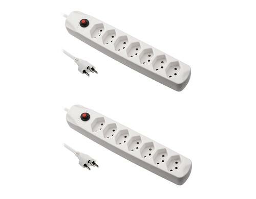 FURBER.power Steckerleiste 7xT13, ws 2erKIT ohne Schalter, 1.5m Kabel H05VV-F 3G1