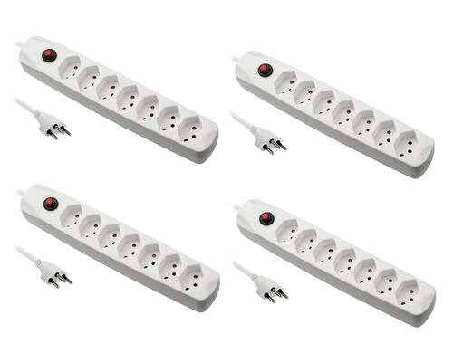 FURBER.power Steckerleiste 7xT13, ws 4erKIT ohne Schalter, 1.5m Kabel H05VV-F 3G1