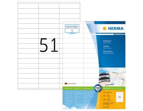 Herma Premium-Etiketten 4459 70 x 16.9 mm 5100 Etiketten, 100 Bl., permanent