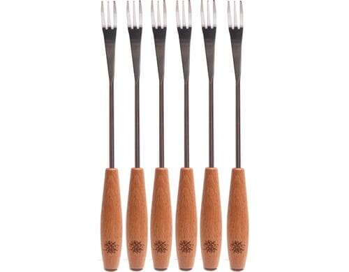 Nouvel Käsefondue Gabeln Edelweiss Set 6 Stück, Edelstahl, Griff aus Holz
