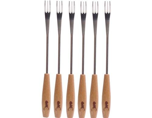 Nouvel Käsefondue Gabeln Hirschkopf Set 6 Stück, Edelstahl, Griff aus Holz