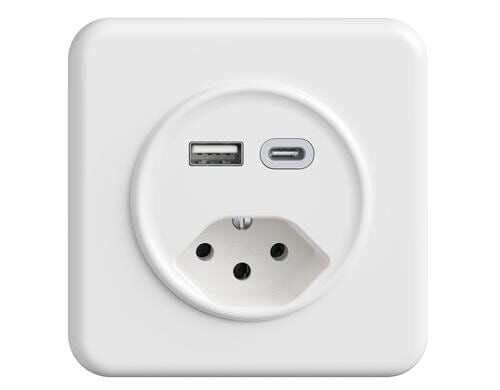 Feller STANDARdue Steckdose 1xUSB A,1xUSB C weiss, 3A, 1xT13, UP