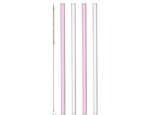 Leonardo Glastrinkhalme Arona rose/klar 4 Trinkhalme inkl. Bürste, H: 21cm