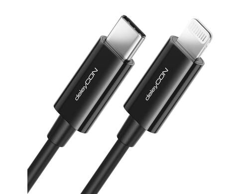 DeleyCON Lightning-USB-C Kabel 50cm,schwarz Apple MFI zertifiziert und lizenziert