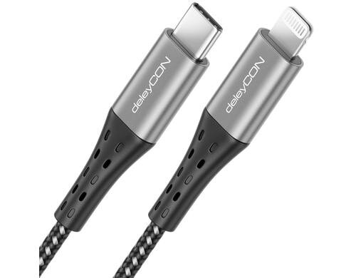 DeleyCON Lightning-USB-C Kabel 50cm, SW-GR Apple MFI zertifiziert und lizenziert