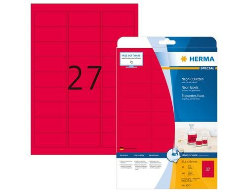 Herma Universaletiketten 5045 63.5x29.6 mm 540 Etiketten, A4, 20 Blatt,perm, leuchtrot