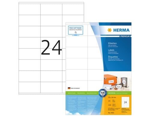 Herma Premium-Etiketten 4453 70 x 36 mm 2400 Etiketten, 100 Bl., permanent