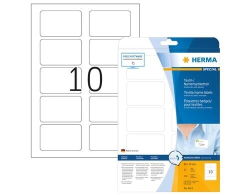 Herma Namens-Etiketten 4412 80 x 50 mm 250 Etiketten, A4, 25 Blatt, ablösbar