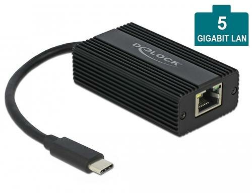 Delock USB3.1 Typ-C zu LAN Adapter 0,1/1/2.5/5Gbps, schwarz