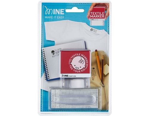Glorex Stempel MINE für Textilien Stempel mit Stempelkissen und Textilband