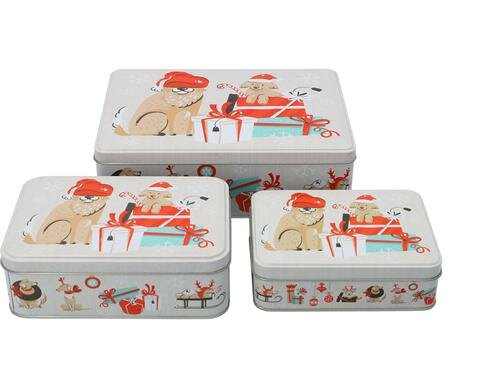 RBV Birkmann Gebäckdose Hunde 3er Set 3 Stück, 14x10,5x4,5, 17x12x6, 22x16x7 cm