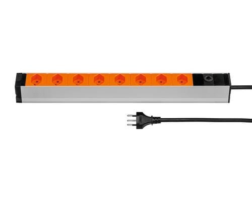 Steckdosenleiste 19, 8xT13, orange 3m Kabel, ohne Schalter, Rack Montagehalter