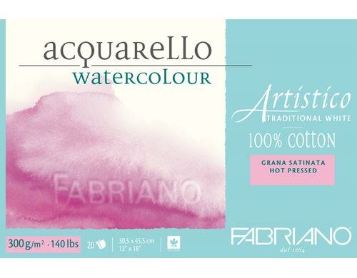 Fabriano Aquarellp. Artistico Trad.White 300g/m2, 20 Bl, Heiss gepresst, 30.5x45.5