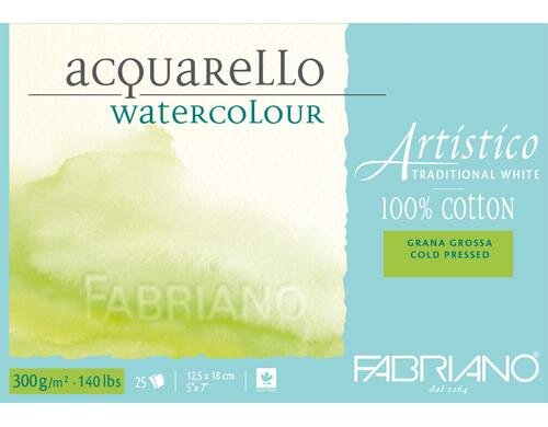 Fabriano Aquarellp. Artistico Trad.White 300g/m2, 25 Bl, Rau, 12.5 x 18 cm